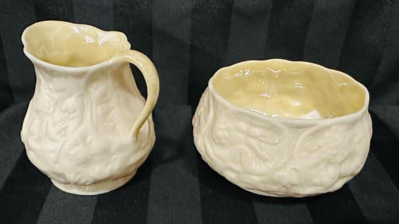 2 Vintage Belleek Ireland Cream and Sugar Dishes - No Chips or Cracks, 3&rdquo; and 2&rdquo; Tall Respectively