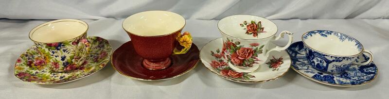 4 Vintage Teacups and Saucers, No Chips or Cracks - See Photos/Description for Specifics