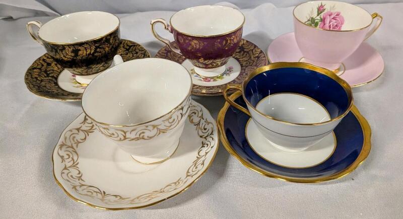 5 Vintage Teacups. Royal Albert, Royal Stafford, Windsor and Royal Malvern