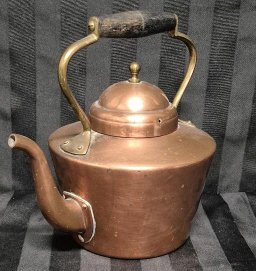 Vintage Copper Kettle Pot 9" Tall Made in Portugal Wooden Handle Grip