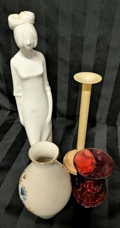4 Decorative Pieces. Spode Henrietta Figure Measures 10.5"