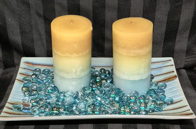 Lovely Home Decor Centerpiece - Ceramic Tray, Candles & Glass Beads