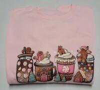 New Women's Size M Gingerbread Print Crew Neck Cozy Christmas Sweatshirt, Pink