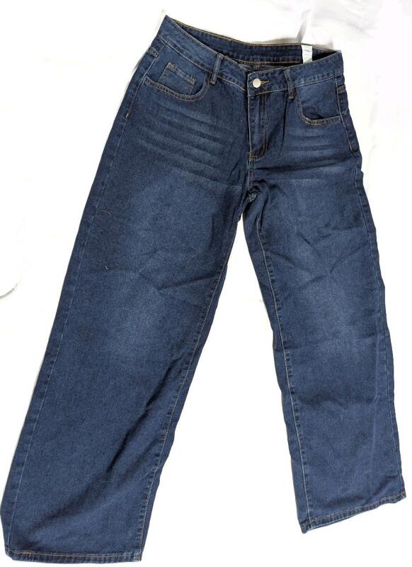 New Size Large Women's Wide Leg Cotton Blend Blue Jeans