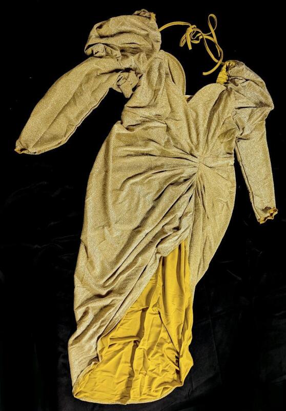 New Size 2XL Women's Shiny Draped Midi Dress With Poofy Shoulders & Zipper At Back