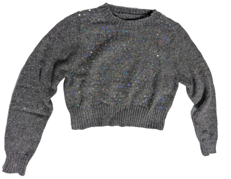 New Size Large Women's Iridescent Sequin Knit Crop Sweater
