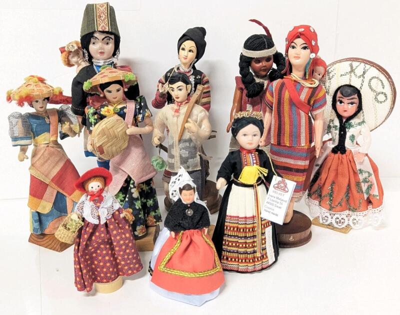 11 Vintage Collectable Souvenir Dolls From Around The World, Up to 9.5" Tall