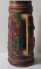 Vintage Ceramic 14" Pitcher . Two (2) Men Playing Guitar & Red Brick House w/Trees . Possibly Made in Japan - 3