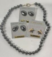 Beautiful Hematite Earrings & Necklace 14" Long