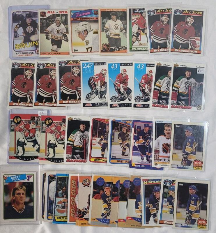 1981 - 1992 Ray Bourque , Ed Belfour & Brett Hull NHL Hockey Trading Card Singles . 38 Trading Cards