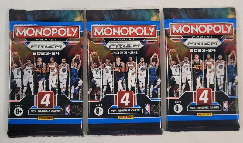 2023 - 24 Panini Prizm Monopoly NBA Basketball Sealed Trading Card Wax Packs , Three (3) Packs