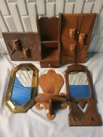 Lot of Wood Wall Hangers & Mirrors