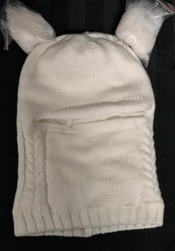 New sz 0/S Kid's Balaclava Style Hat with Pom Poms