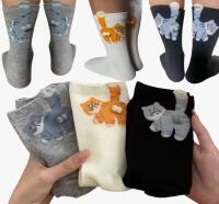 3 Pairs Soft Cute Cat Face Male Cat Fluffy Ball Socks with Tabby, Tuxedo & Calico Patterns, Multi-Color (Grey/White/Black) Hand Washable approximately 7.1 L 3.2 W 4.7&rsquo;&rsquo; high stock photos added