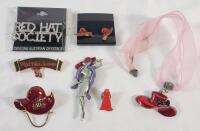 Red Hat Society Jewelry Lot . Includes Earrings , Choker & Brooches