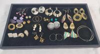 22 Pierced Earring Pairs with Jewelry Tray . Tray measures 14 &frac34;"&times;8 &frac14;"
