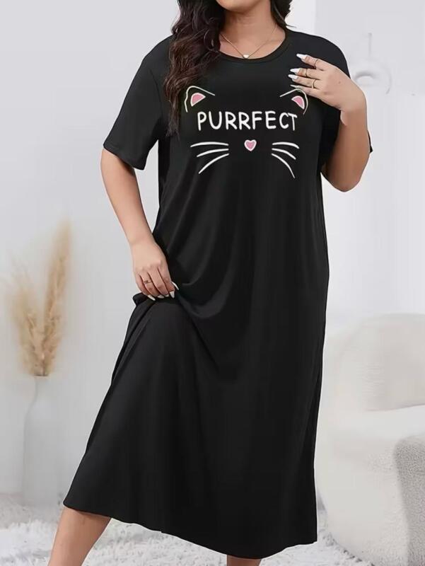 New Size 2XL &lsquo;&rsquo; Purrfect&rsquo;&rsquo; Cat Women&rsquo;s Casual Loungewear Dress Cat Print Short Sleeve Crew Neck Tee 95% Polyester 4% Elastane Machine Wash Stock photos added