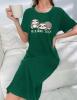 New Size XL Cute Lazy Sloth Bear Printed Long Night Dress Crew Neck, Short Sleeves 95% Polyester, 5% Elastane Machine Washable Stock photos added Lovely Emerald Colour - 4