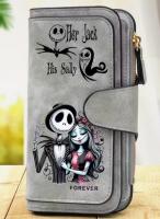 Disney Nightmare Before Christmas Jack Skellington & Sally Women's Long Wallet | RFID Blocking, Multiple Card Slots, 2 Zipper Compartments (Pink/Black/Grey) New approximately 7.4 x 3.8&rsquo;&rsquo; Stock photo added