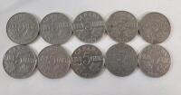 1927 - 1936 Canadian King George V Nickels , Consecutive Run . 10 Coins