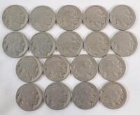 1913 - 1938 USA Indian Head Buffalo Nickels . All Dates Illegible . 18 Coins