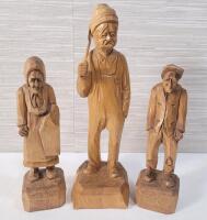 Vintage Signed Quebec Artist Hand Carved Wooden Figures . Measures 7 &frac34;" to 10.5" tall .
