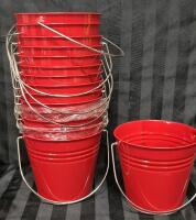 15 Red Metal Buckets with Handles 5.5" Tall & 6.5" Diameter