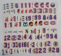 1985 - 89 Topps NHL Hockey Helmet Stickers . Team Logos & Jersey Numbers . 50 Sticker Cards