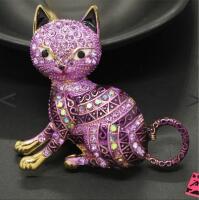 Amethyst Rhinestone Cat Tagged Betsey Johnson Brooch / Pendant Enameled Purple & AB Stones approximately 2.4 x 2.4&rsquo;&rsquo; stock photo added