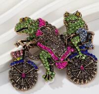 Retro Rhinestone Two Frogs on Bicycle Built for Two bijoux Brooch Approximately 1.75 x 2.20&rsquo;&rsquo; stock photos added