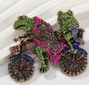 Retro Rhinestone Two Frogs on Bicycle Built for Two bijoux Brooch Approximately 1.75 x 2.20&rsquo;&rsquo; stock photos added