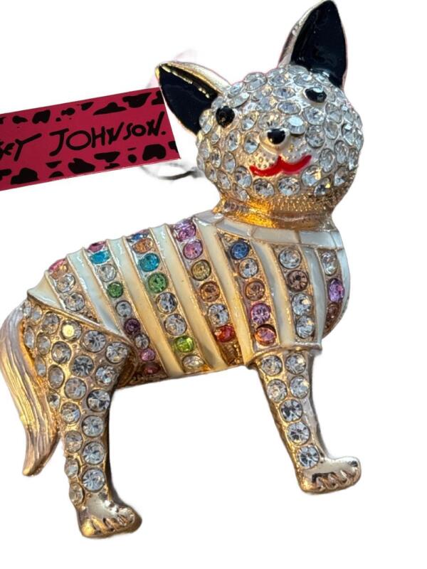 Hot Fashion Women&rsquo;s Multicolor Crystal Enamel Puppy Dog Brooch Tagged Betsey Johnson Approximately 2.4 x 2&rsquo;&rsquo; Crystal, Enamel Alloy<br/>