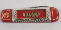 Franklin Mint Firefighters Philadelphia Hand Pumper Fire Engine Pocket Knife .