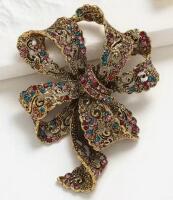Elegant Ribbon Knot Brooch with Multicolor Gemstone Rhinestones Enamel Accents Approximately 3 x 2.25&rsquo;&rsquo; Stock photos added Beautiful Detailing