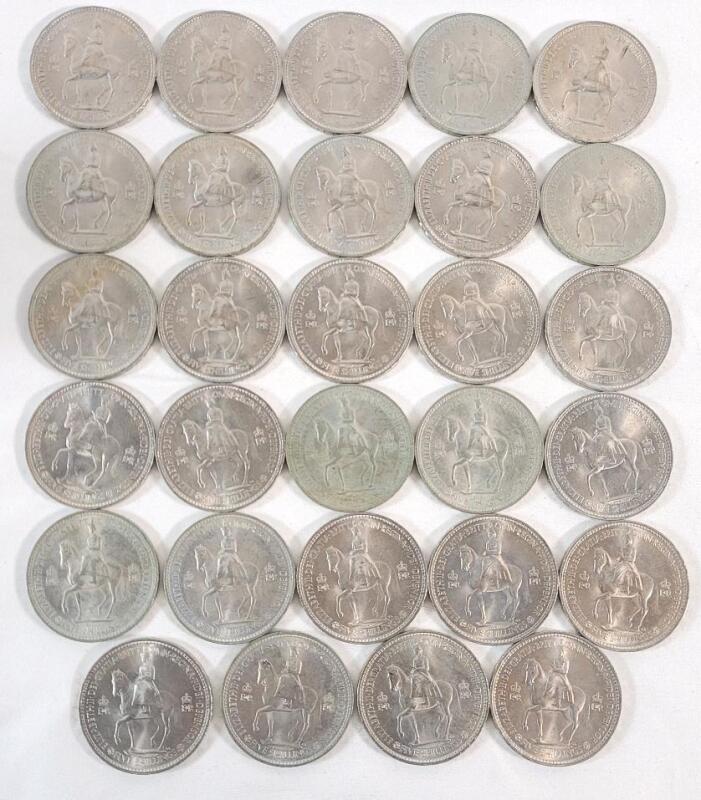 Twenty Nine (29) 1953 Great Britian Five Shilling Crown Coins . Coronation of Queen Elizabeth II.