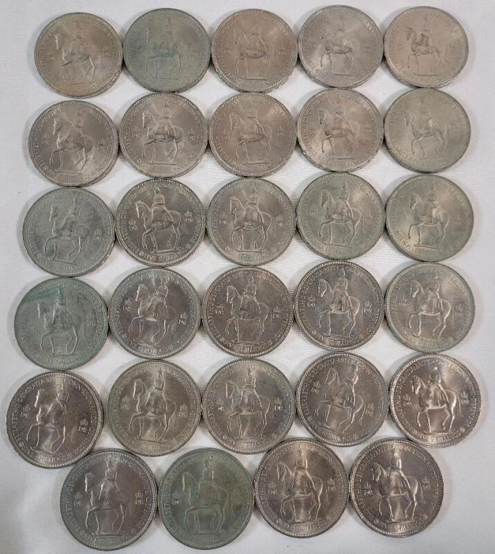 Twenty Nine (29) 1953 Great Britian Five Shilling Crown Coins . Coronation of Queen Elizabeth II.