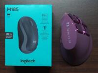 As New M185 Logitech Wireless Mouse, Black and E3 Ergonomic Mouse, Purple