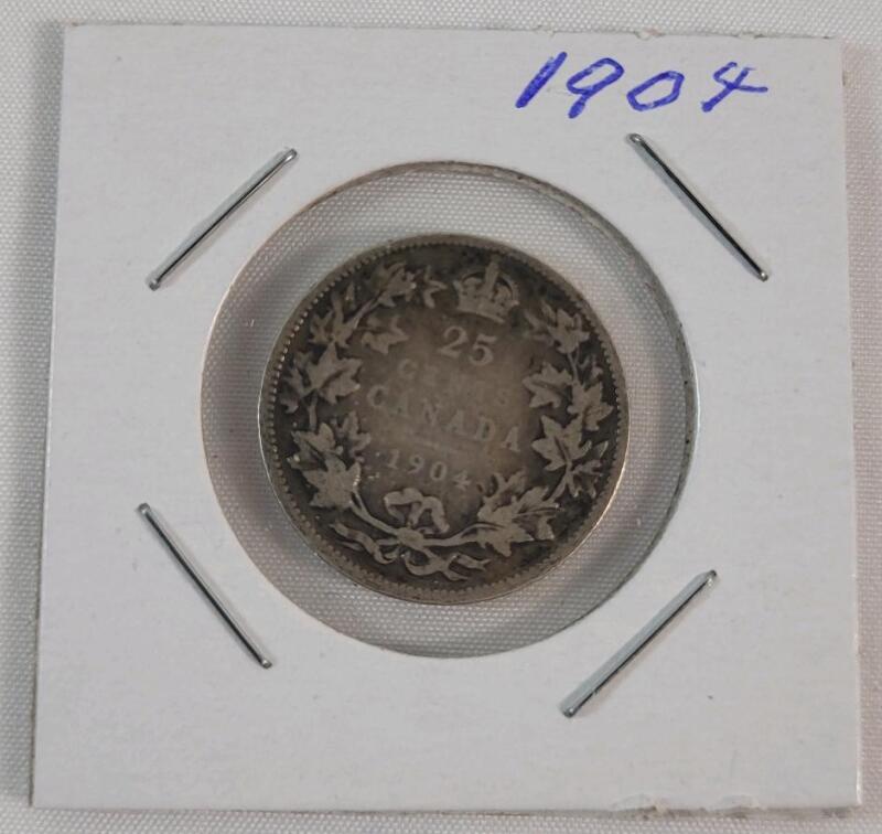 1904 Canadian Silver 25 Cent Quarter
