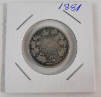1881 Canadian Silver 25 Cent Quarter
