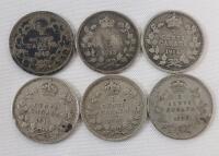 1912 - 1920 Canadian Silver 5 Cent Nickels . 1912 , 1913 , 1914 , 1917 , 1919 & 1920 . Six (6) Coins