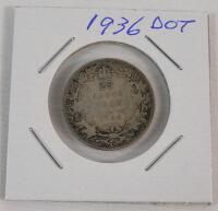1936 DOT Canadian Silver 25 Cent Quarter