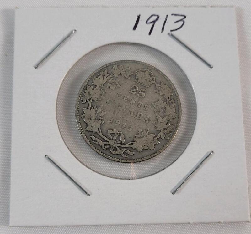 1913 Canadian Silver 25 Cent Quarter .