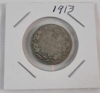 1913 Canadian Silver 25 Cent Quarter .