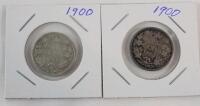 Two (2) 1900 Canadian Silver 25 Cent Quarters