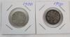 Two (2) 1900 Canadian Silver 25 Cent Quarters