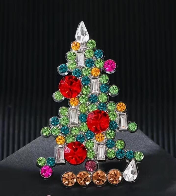 Sparkling Vibrant Rhinestones Christmas Tree Brooch High-Quality Alloy Approximately 2.35 x 1.5&rsquo;&rsquo; Stock photos added