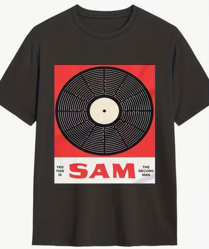 New Size XL SAM THE RECORD for Man Canada Vintage Retro Music T-Shirt - Black Unisex 100% Cotton Relaxed Fit Short Sleeve Tee with Red & White Vinyl Record Graphic, Bold SAM THE RECORD Man Stock photos added Machine Wash