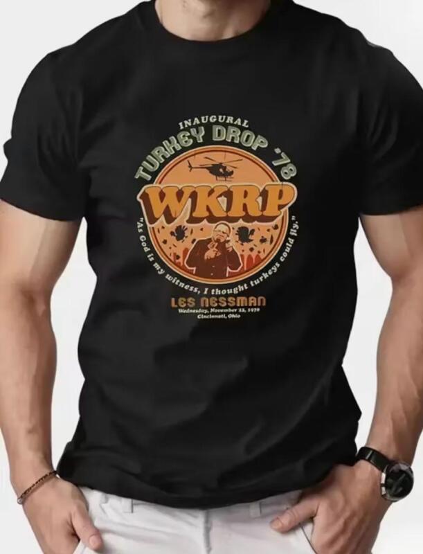 New Men's Vintage WKRP Size 2XL Radio Station Graphic T-Shirt - Retro Train Design Tee, S/S Soft Crew Neck Casual Comfortable Fit 100% Cotton Machine Washable Stock photos added