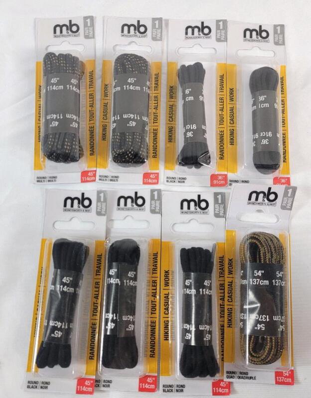 Eight (8) Pairs New M&B Shoe Laces . 45" & 36" Long