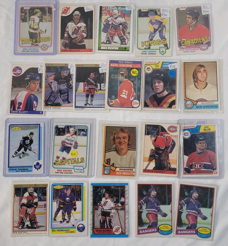 1980s O Pee Chee NHL Hockey Trading Card Singles , Includes Some Rookie Cards . 21 Trading Cards